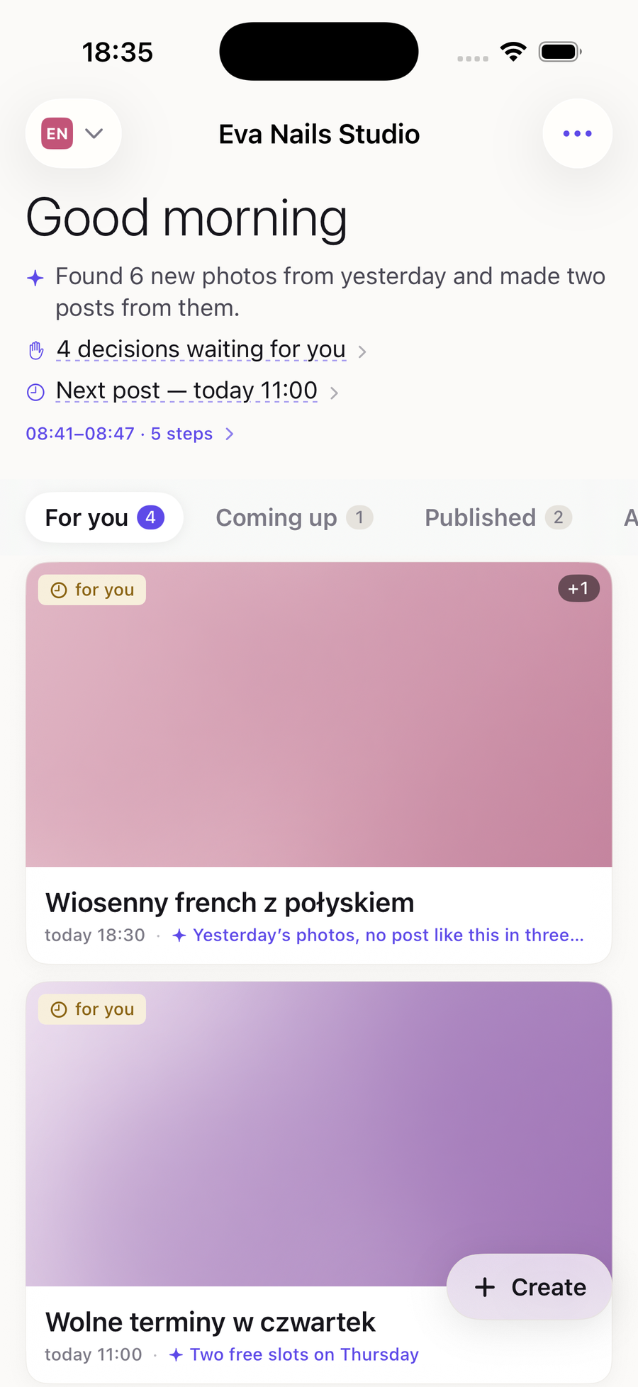 Kivnu, new build: the day in one feed, posts waiting for a nod.